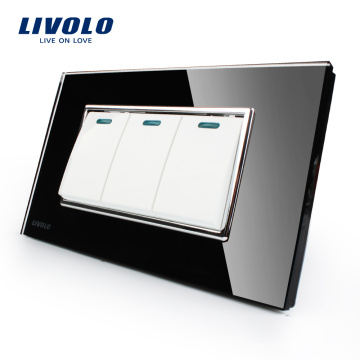 Livolo promotion Luxury Black Crystal Glass Panel 3 Gangs 2 Way Push Button Switch VL-C3K3S-82
